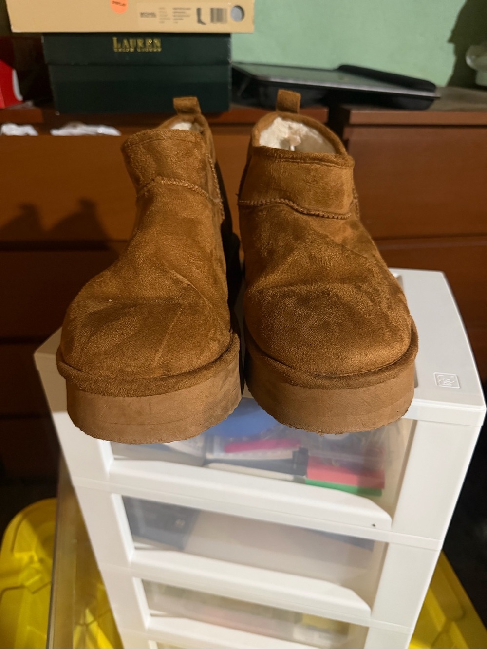 Madden Girl Chestnut Brown Suede Winter Platform Slip-On Boots